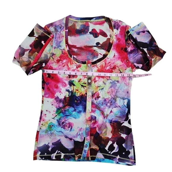 Y2K Artsy Floral Button Down Blouse Medium Boho Whimsygoth Preppy Red Black Top - Picture 6 of 6